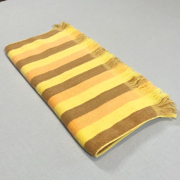 Vintage 80s MALIBU Peach Brown Yellow Stripes Bath Towel 20"x40": Retro Bathroom - Picture 5 of 10